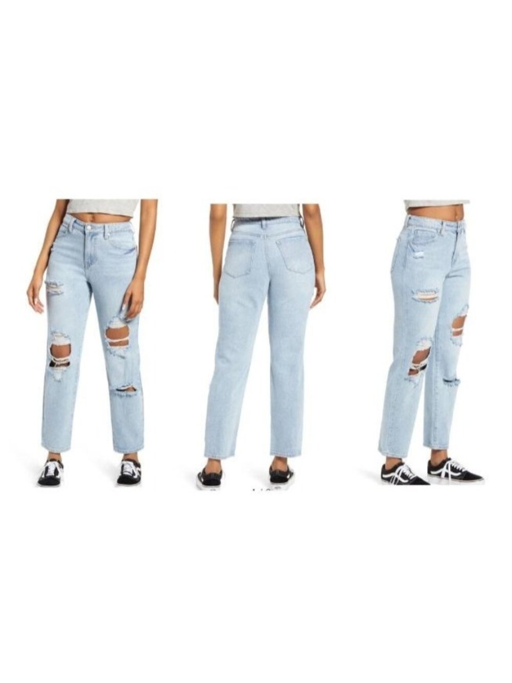 Bp Ripped Straight Leg Ankle Jeans In Blue Lt Decon Wash, Sz. 26